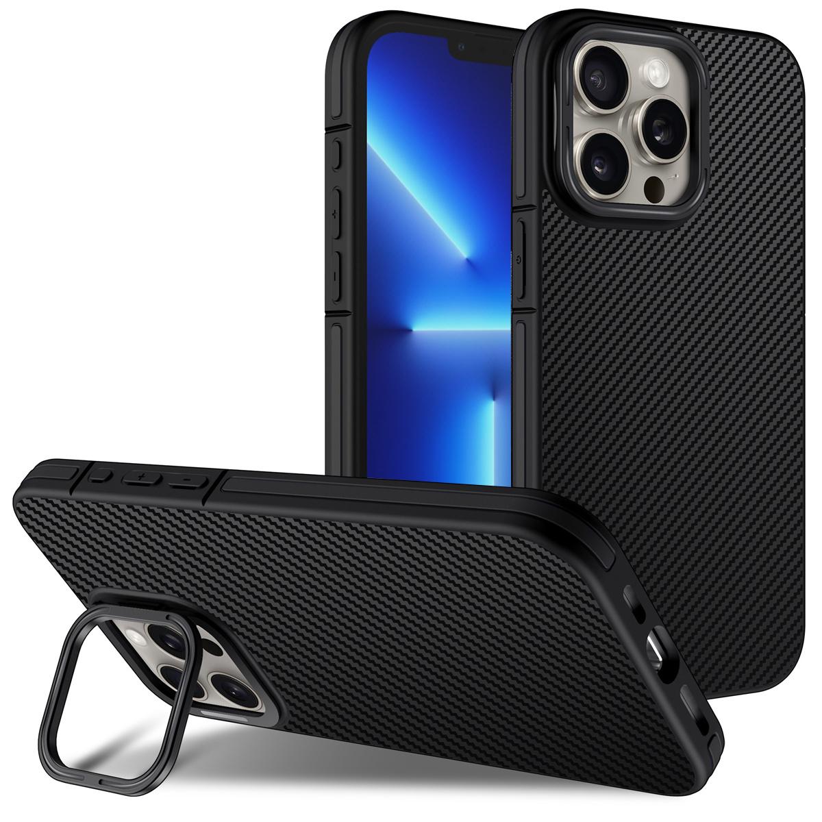 

For iPhone 13 Pro Case PC Lens Frame Kickstand TPU Phone Cover Airbag Protection Black