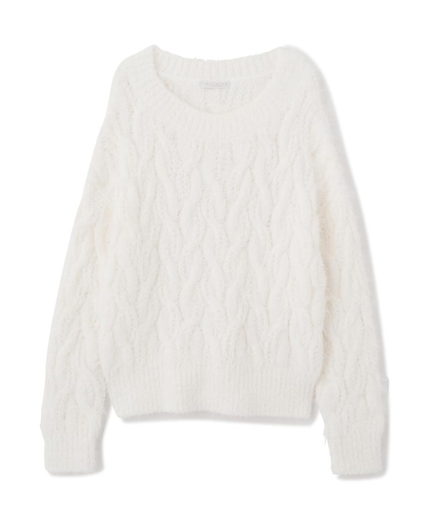 Proportion Body Dressing Loose Feather Cable Knit Sweater In Ecru Women's