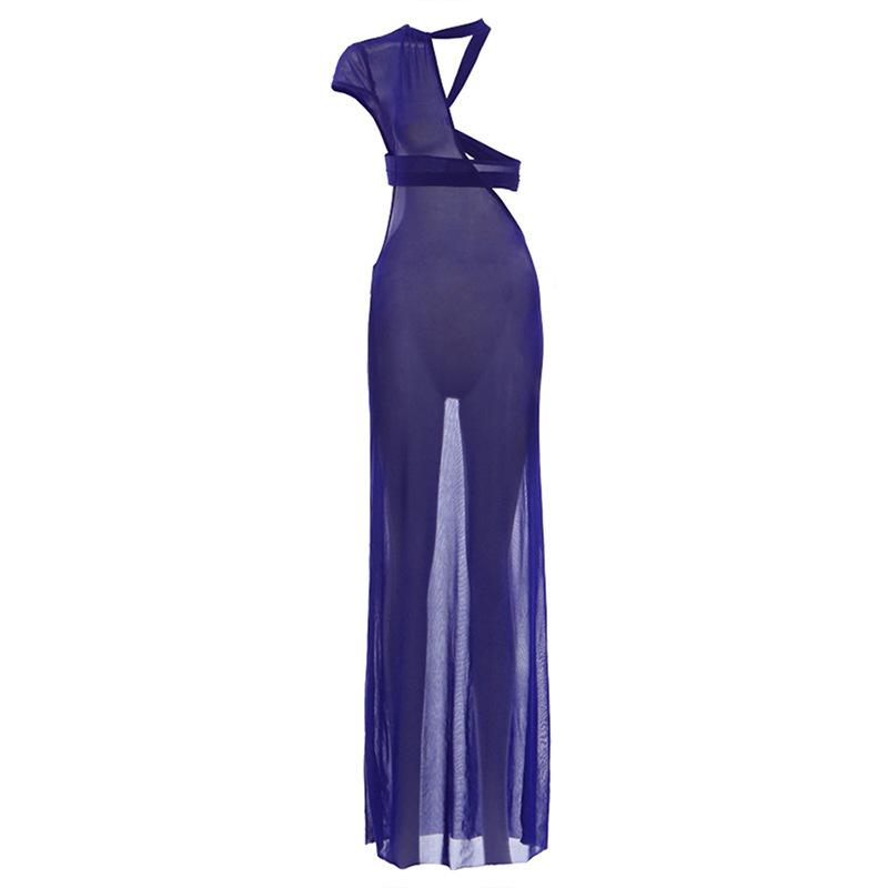 2026 spring and summer new women s clothing sexy neck mesh perspective irregular design hollow dress women S