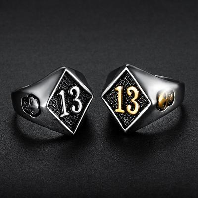 S925 Silver Ring Classic Motorcycle Series Lucky Number 13 Skull Men's Ring Retro Ring