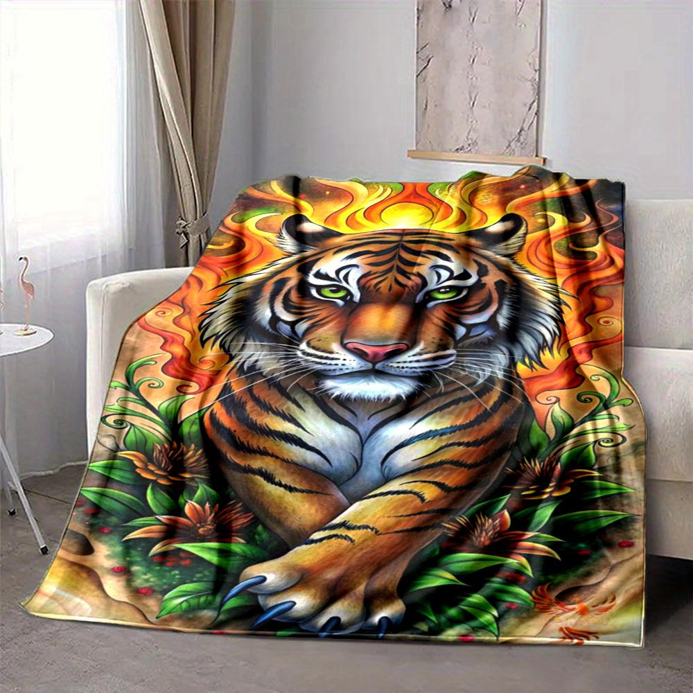 1 Stück Tigerflammen-Design Decke Leichte Flanelldecke Überwurfdecke für Sofa, Bett, Reisen, Camping, Wohnzimmer, Büro yy251015179