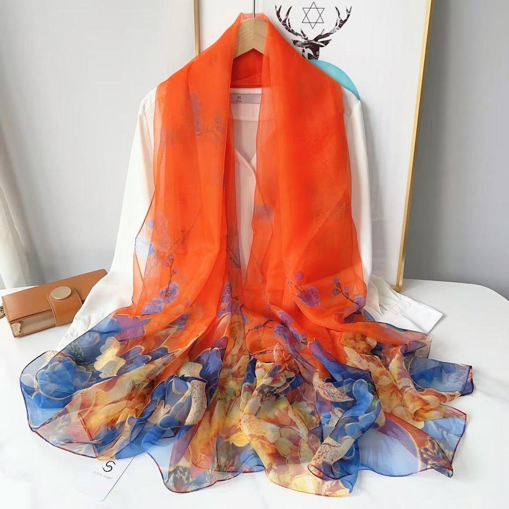 Ailishaqi Extra Large Ice Silk Floral Scarf - Lightweight Summer Sunscreen Shawl Long Beach Wrap