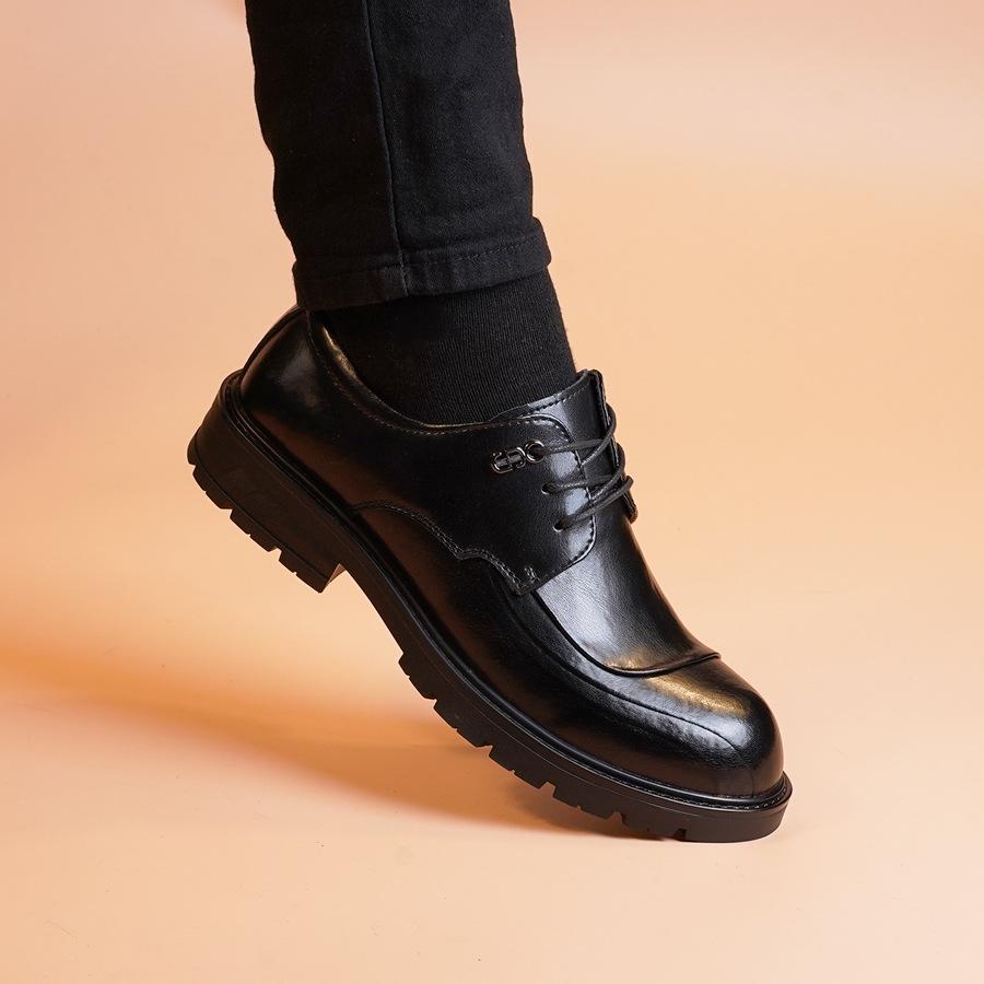 

Spring and Autumn New Men s Round Head Business Leather Shoes Men s Leather Breathable Dress Lace-up Trendy Shoes Daily Casual Men s Shoes 44 чёрный