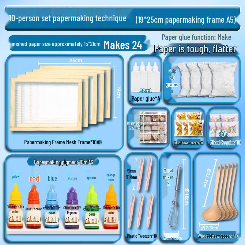 DIY Ancient Papermaking Kit for Kids: Educational Flower & Plant Pulp with Wooden Frame Screen Tools