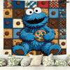 Cookie Monster Cartoon Wall Tapestry Aesthetic Wall Hanging Printed Fabric Blanket Decorative Tapestries for Bedroom Living Room Home Decor