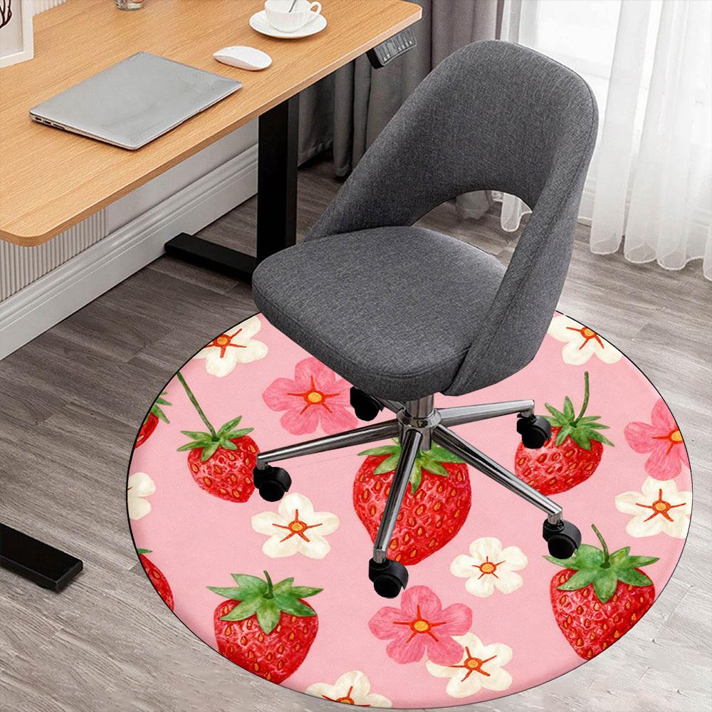 1pc strawberry flower Round Chair mat office Area Rug - Non-Slip, Floor Mat for Office, Bedroom, Ideal home decor gift p0105058