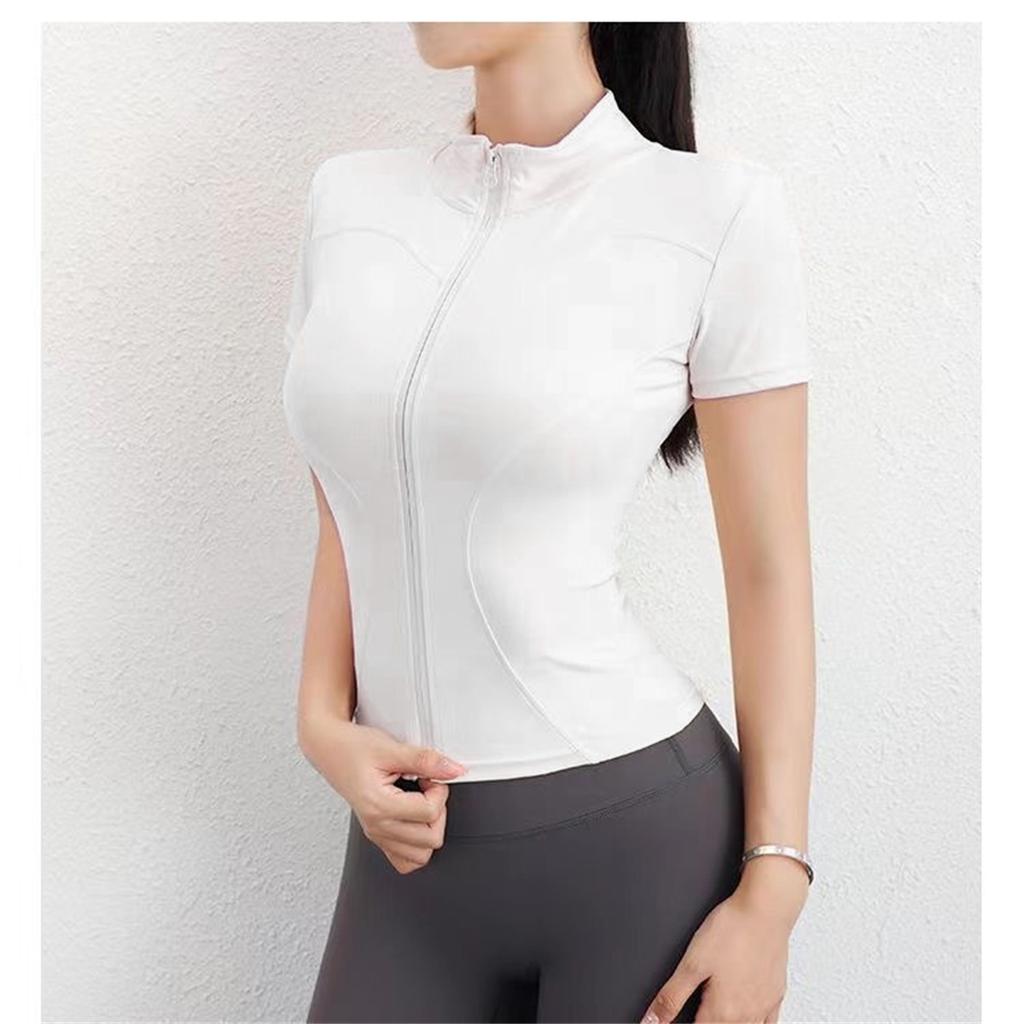 Casual Slim Sports Coat For Women Short Sleeve Solid Zipper Tops Female Cycling Running Yoga Outfit Clothes Summer Sport Jacket