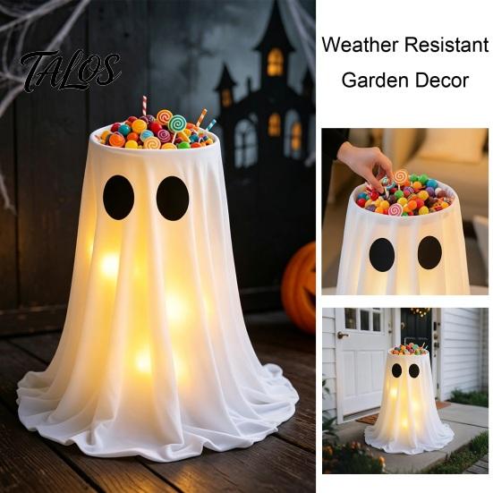 Halloween Ghost Candy Bowl Lighted Stand, Height Adjustable Large Holder with Indoor Tabletop Centerpiece LED Light for Trick or Treat, Porch, Outdoor