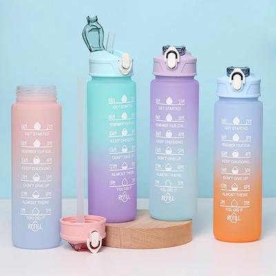 900ml Sports Water Bottle High Temperature Resistant Graduated Straw Cup Rainbow Frosted Progressive Color Water Cup Plastic Cup