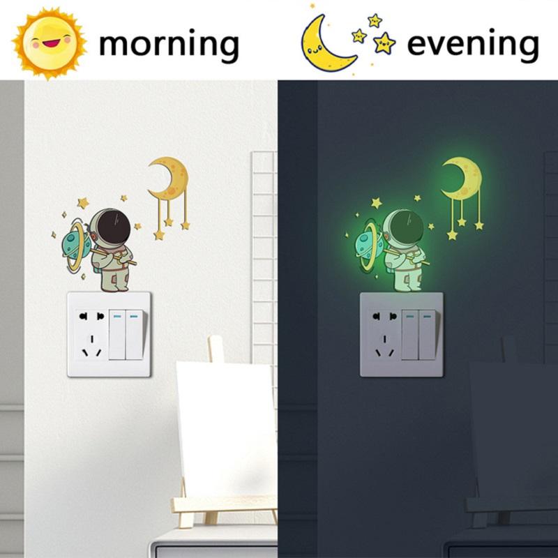 Leuchtende Selbstklebende Hausschalter Wandaufkleber Blau Rosa Grün Astronaut Stern Mond Leuchten im Dunkeln DIY Aufkleber Für Kinderzimmer