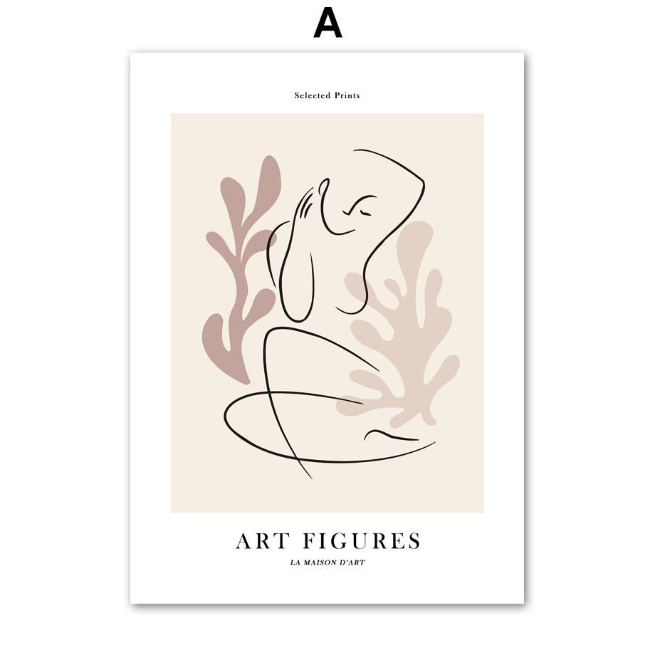 Wandkunst Leinwand Malerei Linie Mädchen Blume Moderne minimalistische abstrakte nordische Poster und Drucke Wandbilder für Wohnzimmer