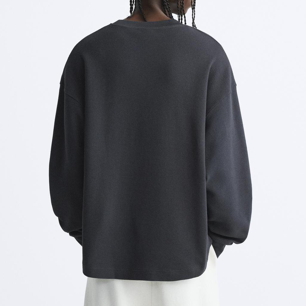 Zara Plaid Texture Round Neck Letter Print Casual Long Sleeve Sweatshirt Men Sweatshirt Dark-Gray 4087444-807