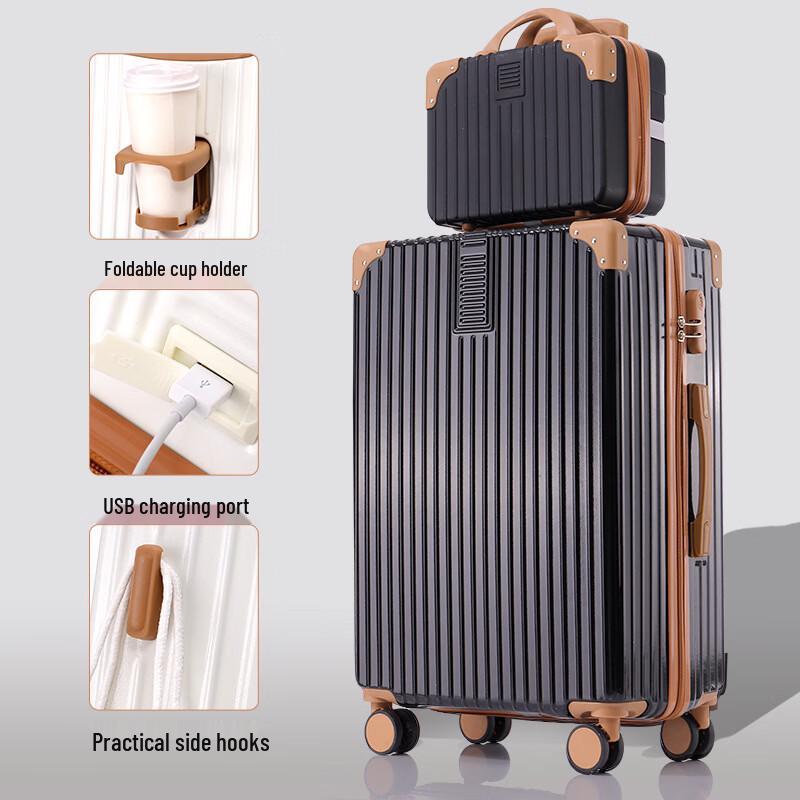 JOURHEY SHI Lightweight Rolling Suitcase with USB Cup Holder