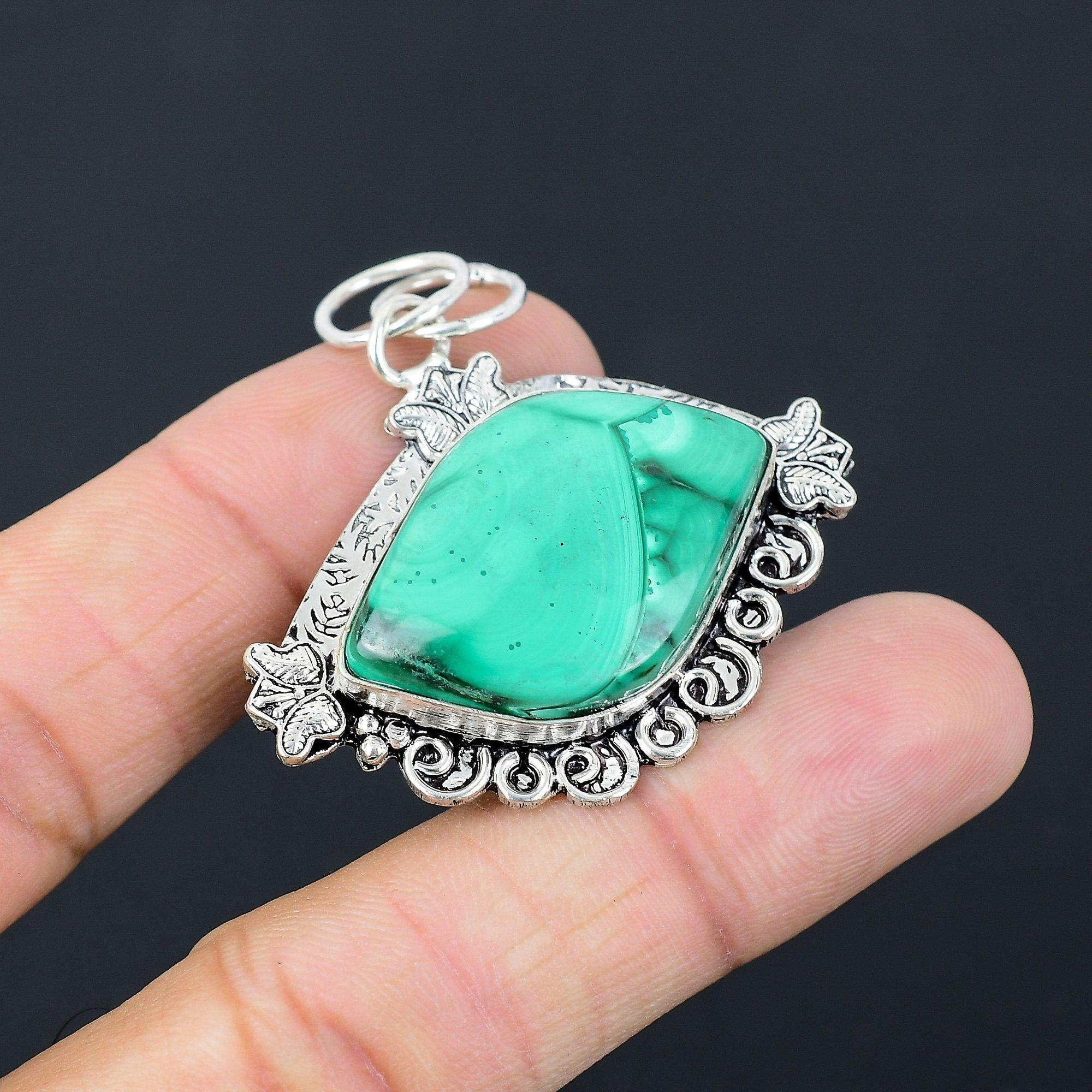 

Daughters Day Sale Malachite Gemstone 925 Sterling Silver Mother Pendant Jewelry
