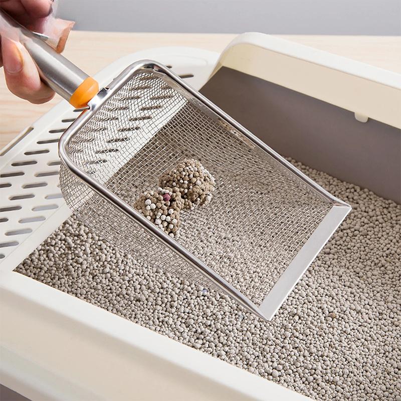 1pcs Stainless Steel Fine Mesh Cat Litter Scoop Easy To Clean Non-Stick Shovel For Reptiles Sand Efficient Durable Litter Scoop
