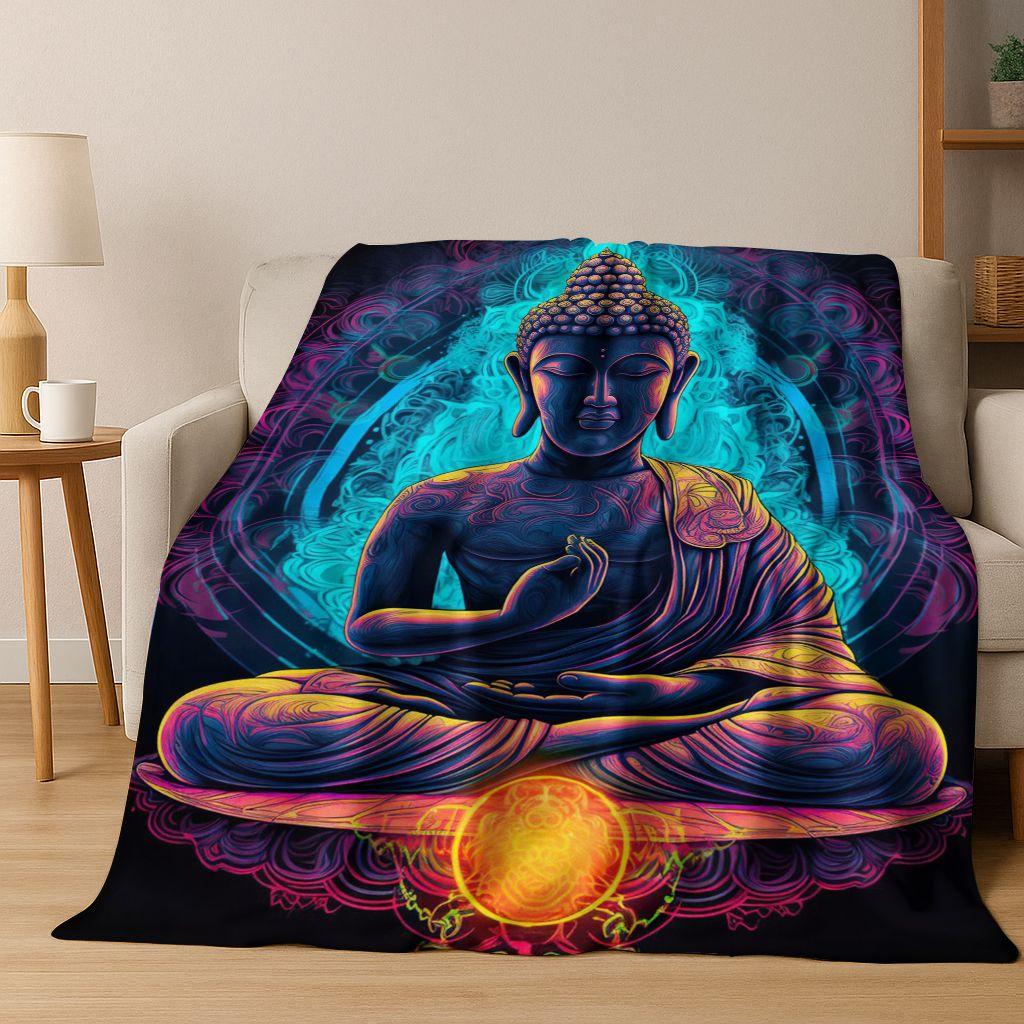 Faith Solemn Buddha Sakyamuni Flower Flannel Blanket,Cozy Soft Throw Blanket for Home Bedroom Bed Sofa Picnic Cover Gift Kids