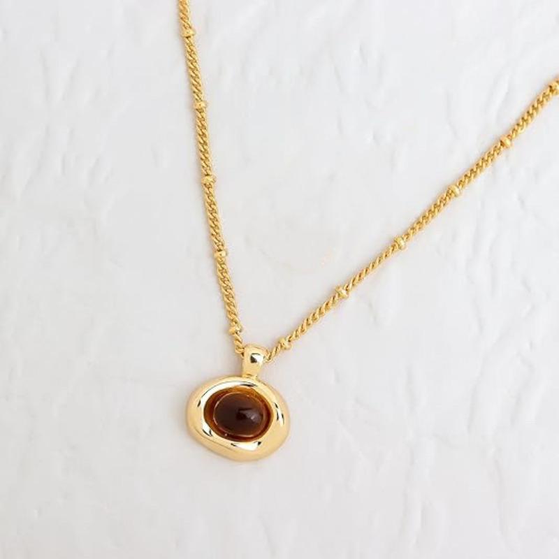 Tiger's Eye Stone Necklace Female, Premium Sweater Chain Maillard Style Collarbone Chain, Amber Necklace