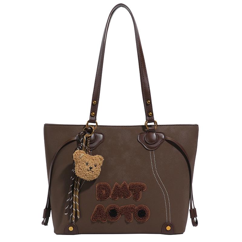

2025 Ретро Літера Жіноча Сумка для Поїздок: Стильна корейська сумка-тоут великої місткості With Pendant кавовий