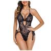 Women Lace One Piece Lingerie Bodysuit Halter Neck Backless Sheer Mesh Teddy with Tie Detail