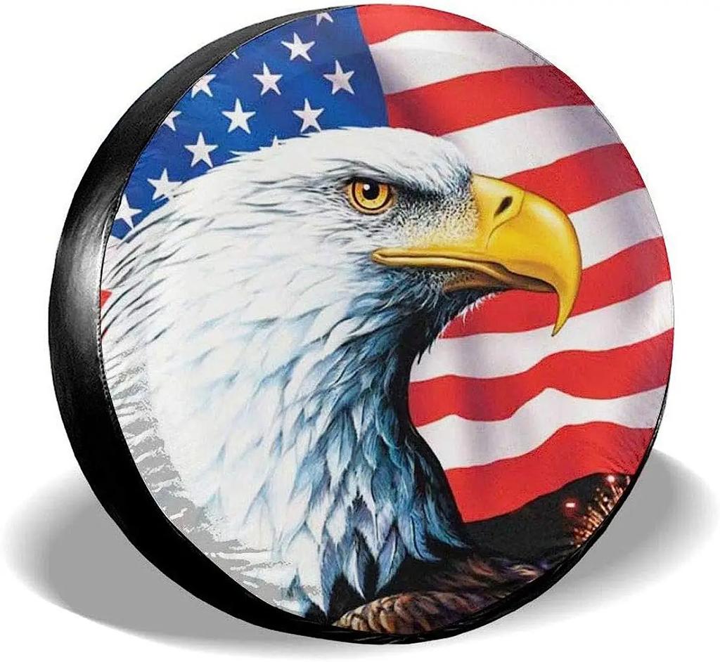 American Flag Eagle Spare Tire Cover Wheel Protectors Water Dustproof Fit for RV SUV Truck Camper Travel Camping Trailer