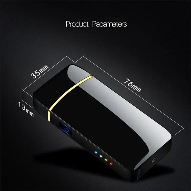 New Dual Arc USB Windproof Charging Windproof Electric Metal Lighter Dual Arc Flameless Plasma LED Power Display Touch Sensor
