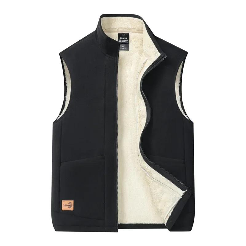 Gilet in lana d'agnello autunno inverno uomo caldo imbottito collo alto giacca casual senza maniche