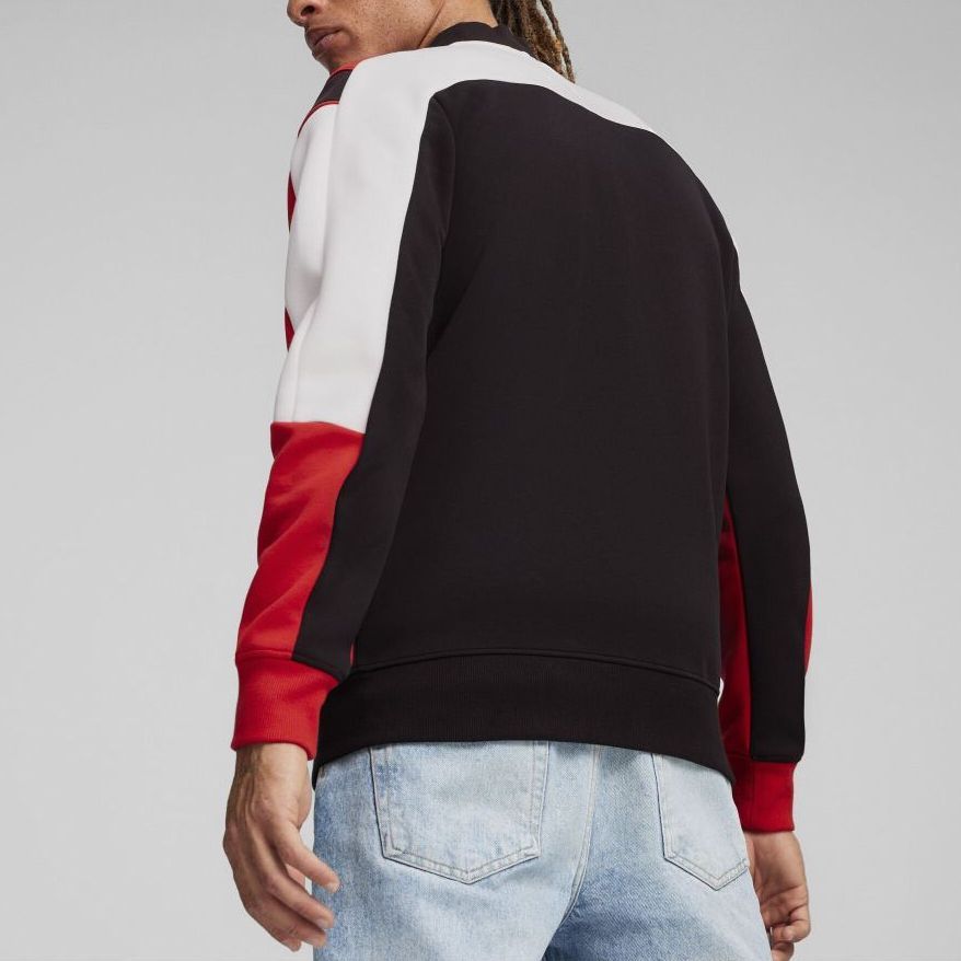Puma Kurtka dresowa Ferrari Race Mt7 Color Block Casual Retro Sportowa Stójka Pełny zamek długi rękaw Kurtka Męska Czarna 623808-01