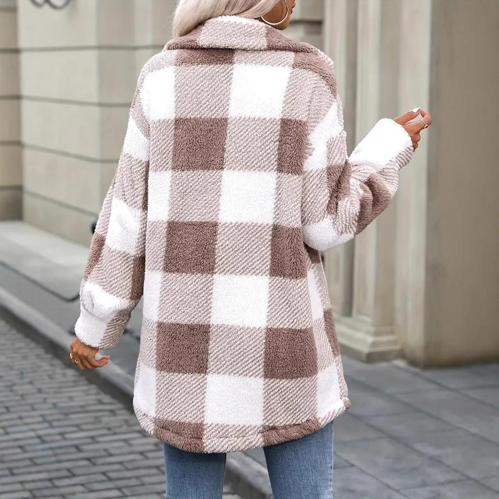 Fashionable Women's Mid-length Plaid Coat