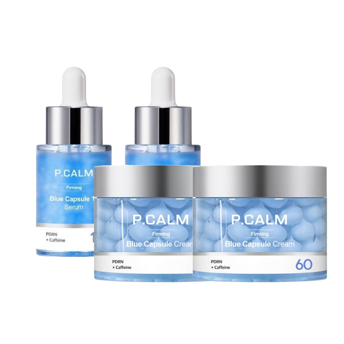 

P.CALM PDRN Caffeine Blue Capsule Serum & Cream 4-pc Set (Serum 30ml x 2 + Cream 50ml x 2), Revitalizing & Volumizing Skincare Kit