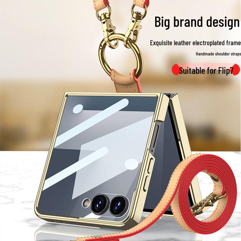 Etui PU ze Skóry dla Galaxy Z Flip7 z Galwanizowanym Pierścieniem i Sznurkiem - Ochronne Etui w Stylu Zapachowym