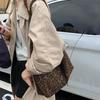 Yogodlns Large Capacity Retro Leopard Print Canvas Tote Bag Women's Commuter Single Wide Strap Underarm Handbag for Winter