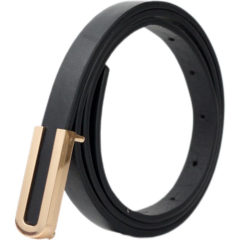 Versatile Black Cowhide Thin Leather Belt for Women: Simple Korean Style Decorative Waist Accessory for Dresses and Suits.