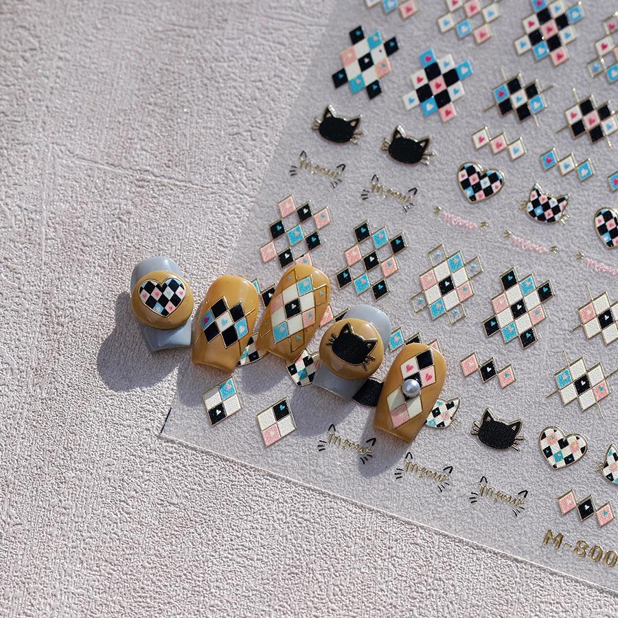 

TENSOR Gold Heart Grid Frosted Self-Adhesive Nail Stickers (Hot Stamping Series M-800)