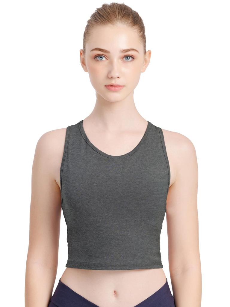 Loopa Natural Tank Yoga Charcoal Size M Women's Y-Back Top, Bra/Bralette, Long/Cropped Length, Gray,