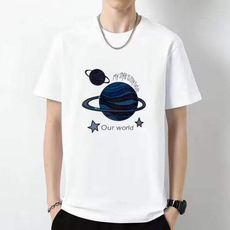 

Хлопковая футболка с короткими рукавами и принтом, мужская футболка большого размера, универсальные топы с круглым вырезом 5XL белый