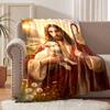 The Golden Halo of the Good Shepherd of Christianity Faith-printed Flannel Blanket Soft Warm for Home Travel Picnics Camping RV