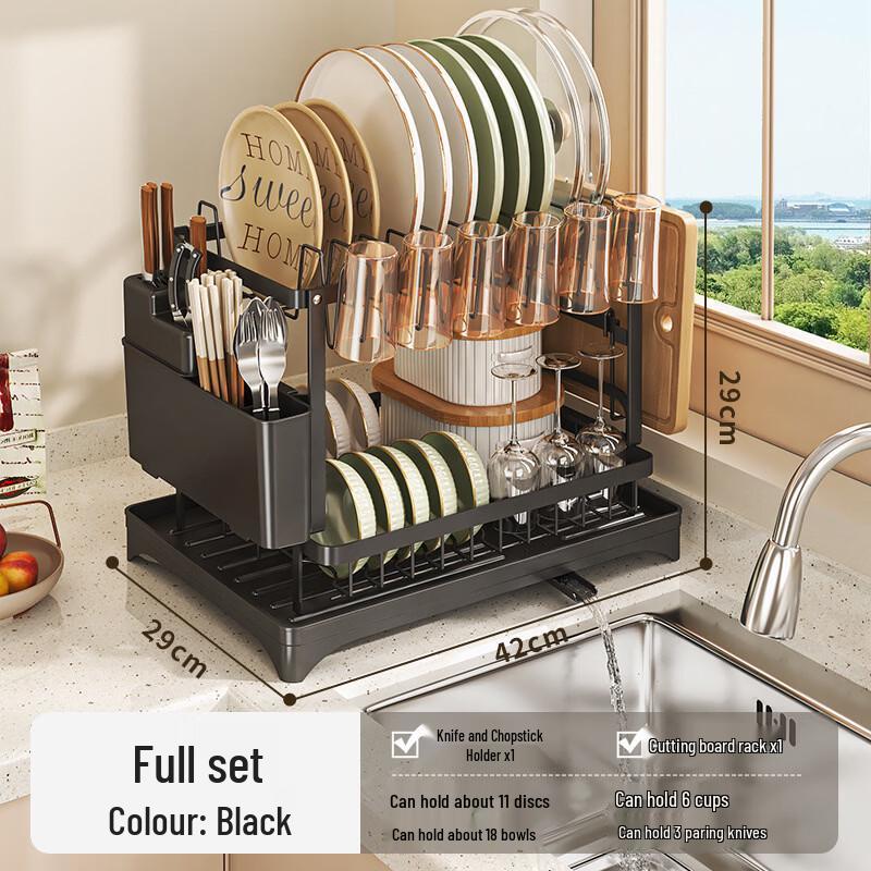 Foldable Aluminum Dish Drying Rack with Chopstick & Cutting Board Holders