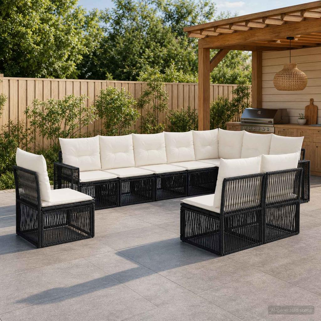 Garden Sofa Set 10 pcs Black and Cream White Poly Rattan