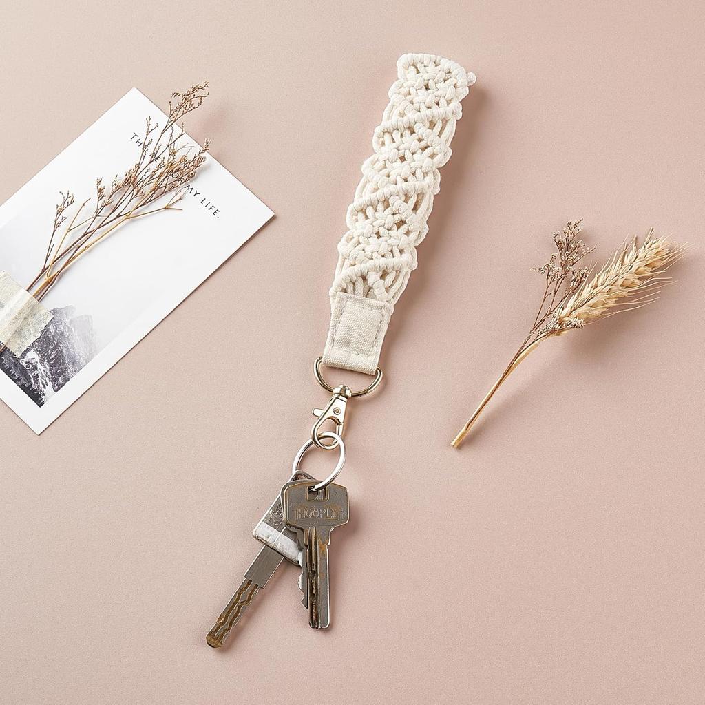 Mkono Macrame Key Chain Cute Keychain Wristlet Lanyard Boho Woven Wrist Lanyard for Keys, Key Cha for Car Key ID Badges