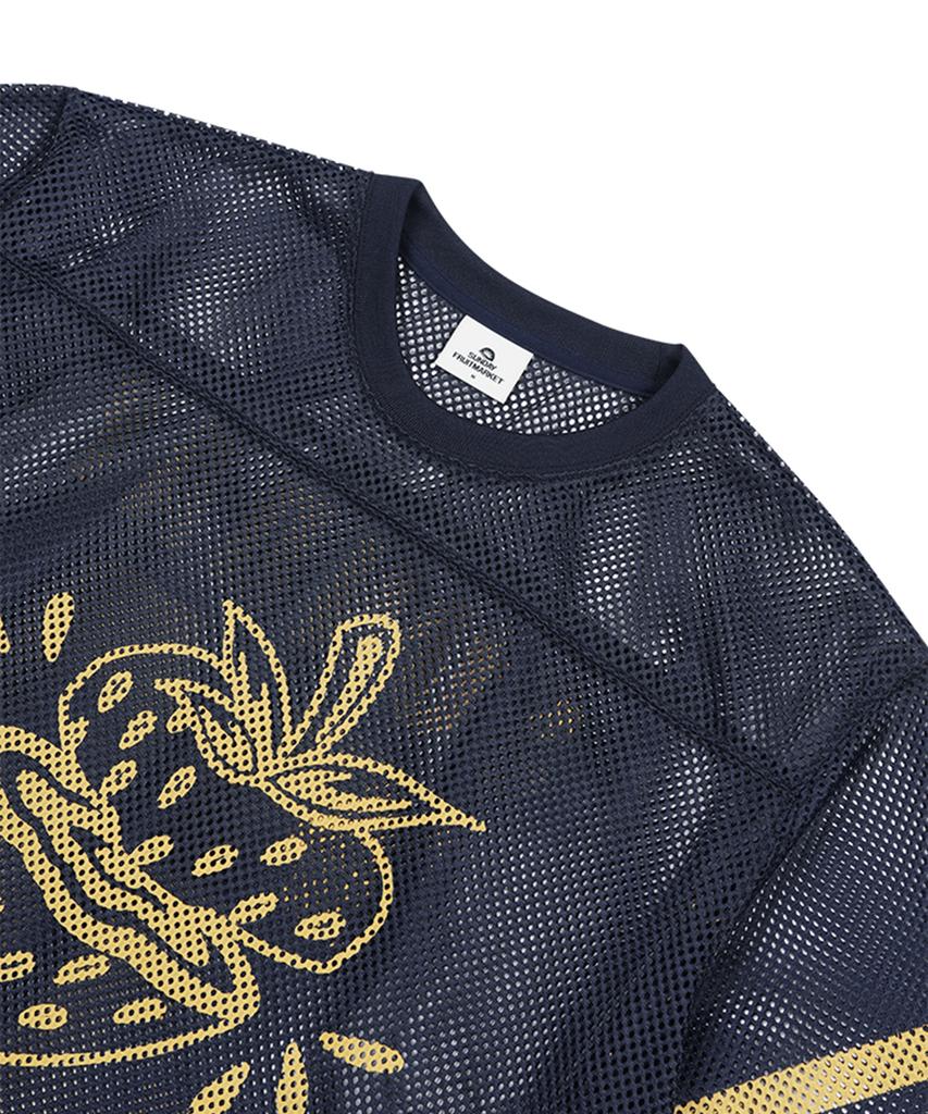 SUNDAY FRUIT MARKET Strawberry Mesh Tee Navy