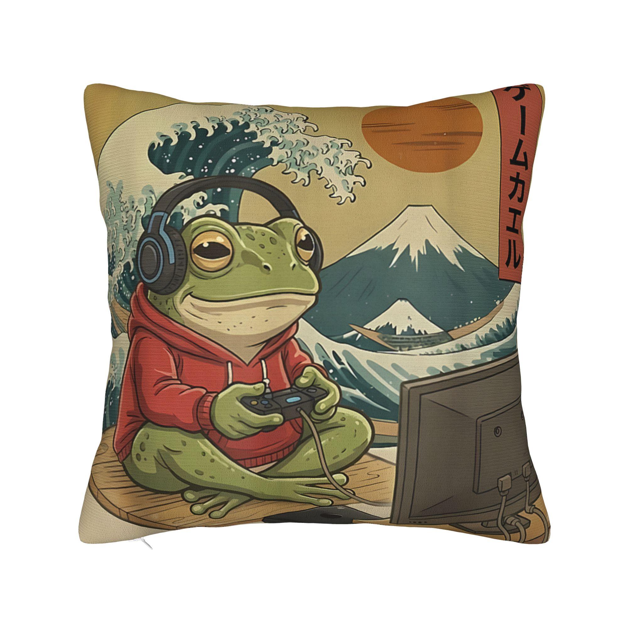 

Japanese Gamer Frog Pillow Cover Graphic Cushion Cover Fashion Pillow Case For Sofa Home Decor 12x12Inch