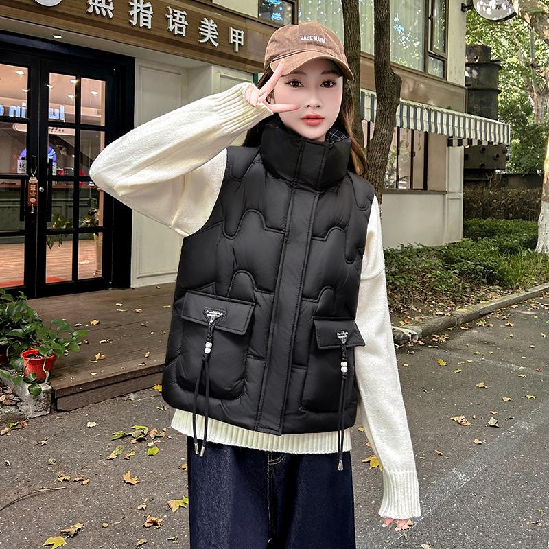 Down cotton vest women's autumn and winter new slim-fit sleeveless vest outside vest vest jacket