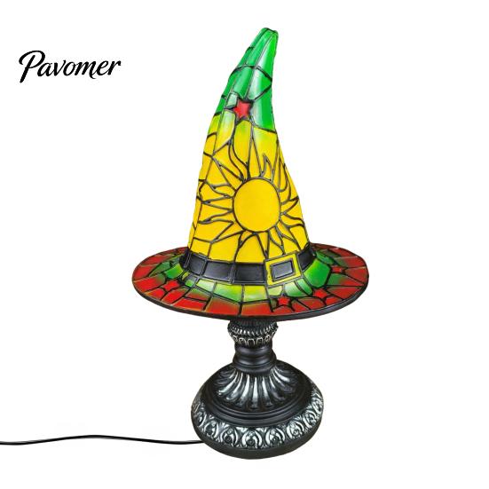 Stained Glass Aesthetic Lamp Witch Hat Lamp, Table with Inline Switch, USB Powered Gothic Home Decor Style Halloween for Bedroom Bookshelf Desk,