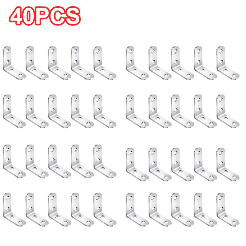 20PCS L Brackets Stainless Steel Corner Braces with Screws, 90° Right Angle Shelf Supports for Wood Furniture Accessories, Table