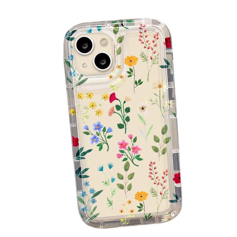 Broken Flowers Ins Wind Suitable for iPhone17PROMAX Mobile Phone Case 16Pro Apple 14 All-inclusive 13 Transparent 15 Soft Case