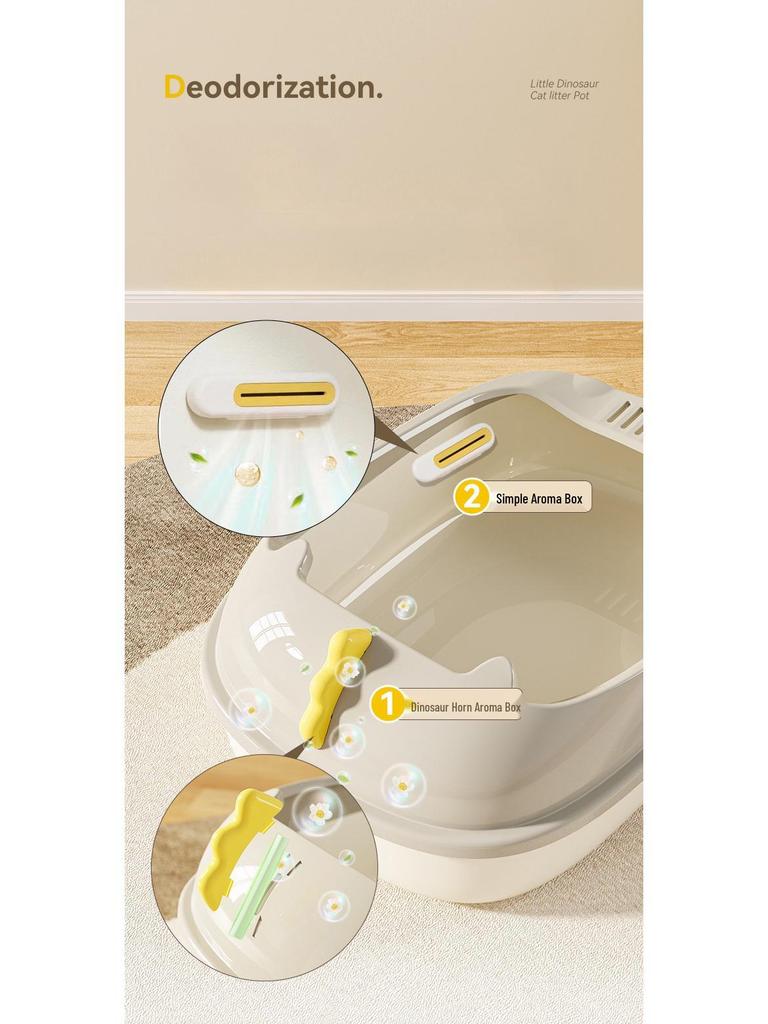 Dinosaur Semi-Enclosed Large Cat Litter Box - Washable & Anti-Splash