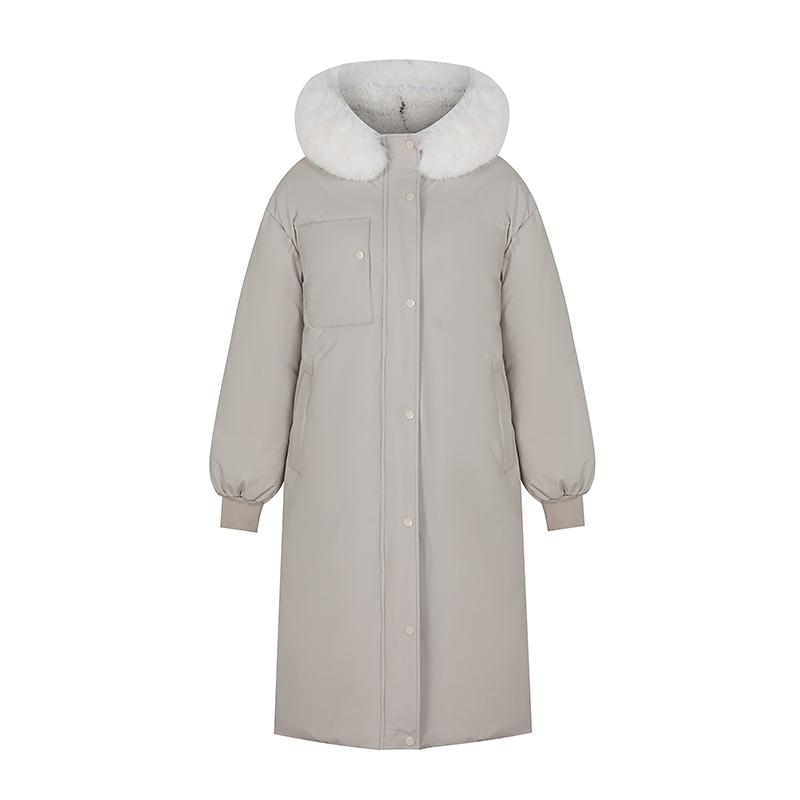 

Женская осенне-зимняя свободная однотонная утепленная верхняя одежда с хлопковой подкладкой и капюшоном, стоячим меховым воротником, теплая длинная ветрозащитная куртка, пальто XL абрикосовый