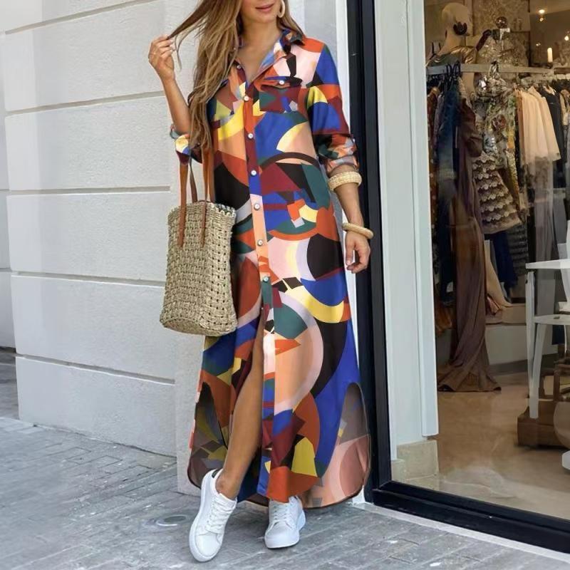 Women Fashion Vestidos Casual Sexy Big Plus Size Loose Long Sleeve Leopard Print Maxi Shirt Dress S-5XL