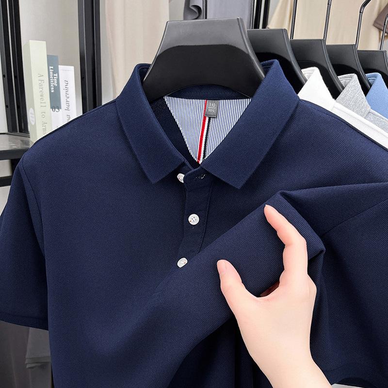 T-Shirt Men'S Business Casual Top Short Sleeve Medium Loose Large Size Solid Color Bottom Polo Shirt