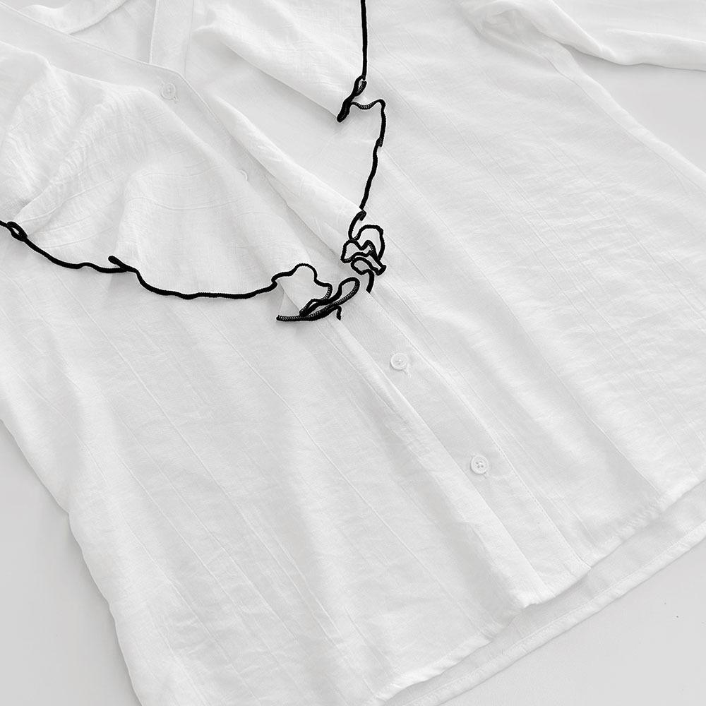 New Spring and Autumn Women's Simple Fashion Casual Cardigan Top Color-Block Layered Ruffle Shirt